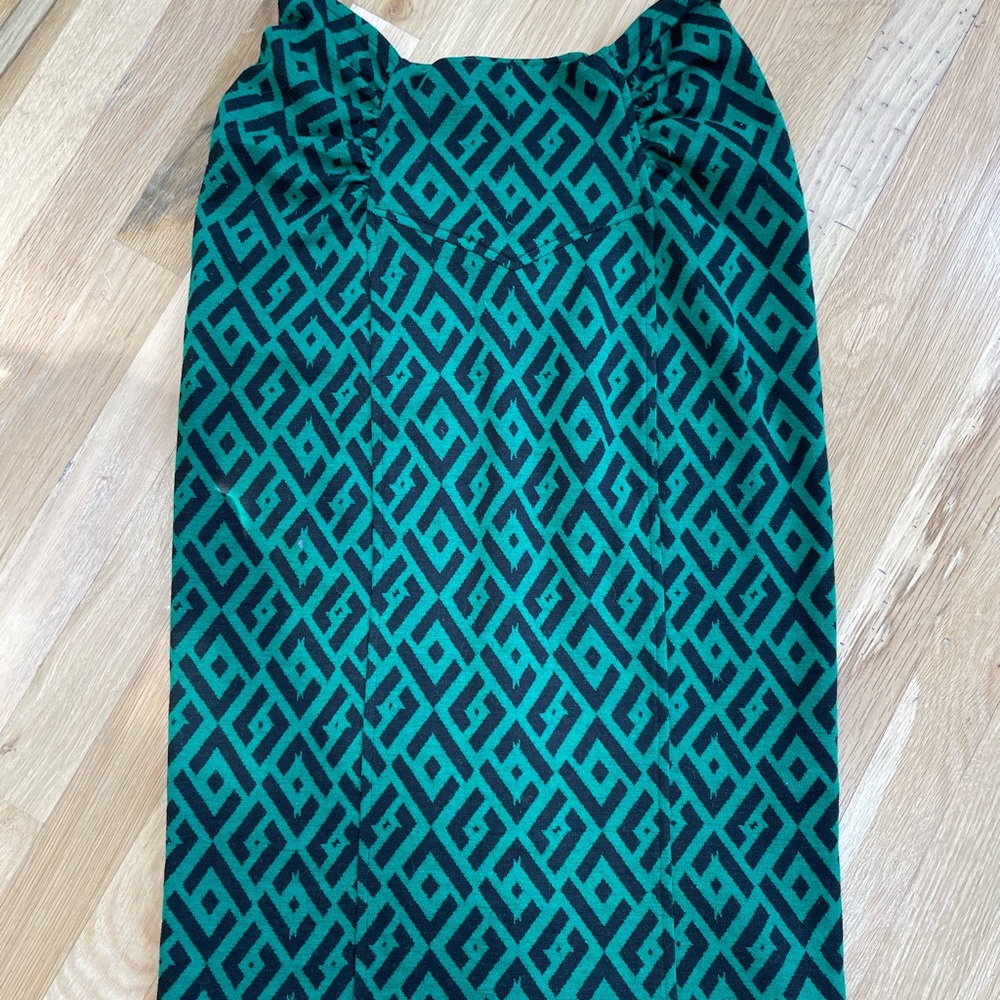 DVF Green Stretch Wool Skirt with Side Ruching